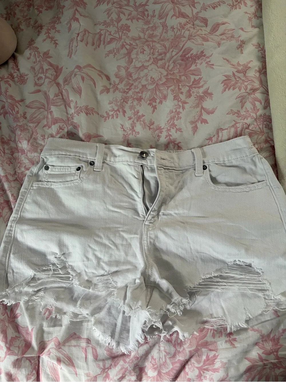 aerie White Distressed Ripped Denim Shorts